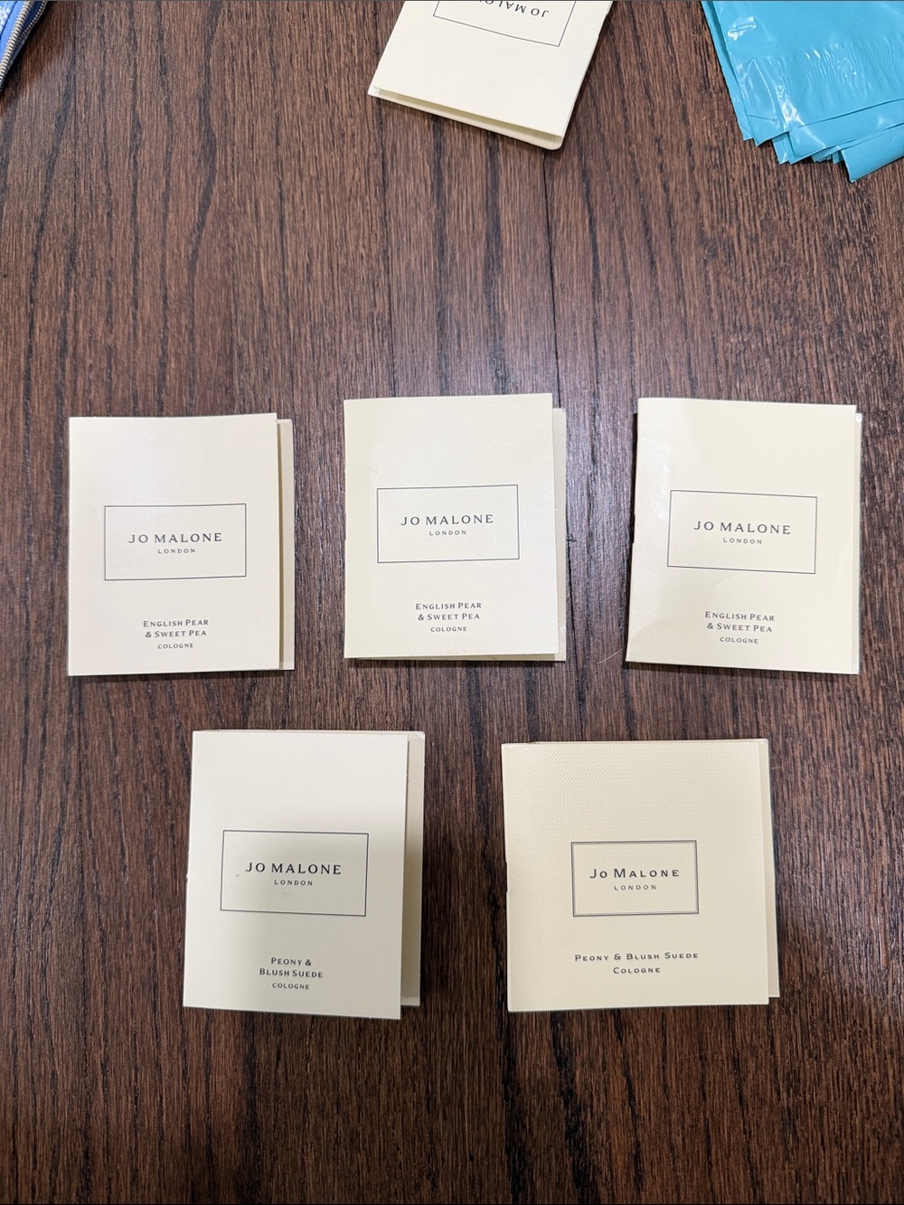 Jo Malone Sample Set - includes 5- English Pear/Sweet Pea, Peony/Blush Suede
